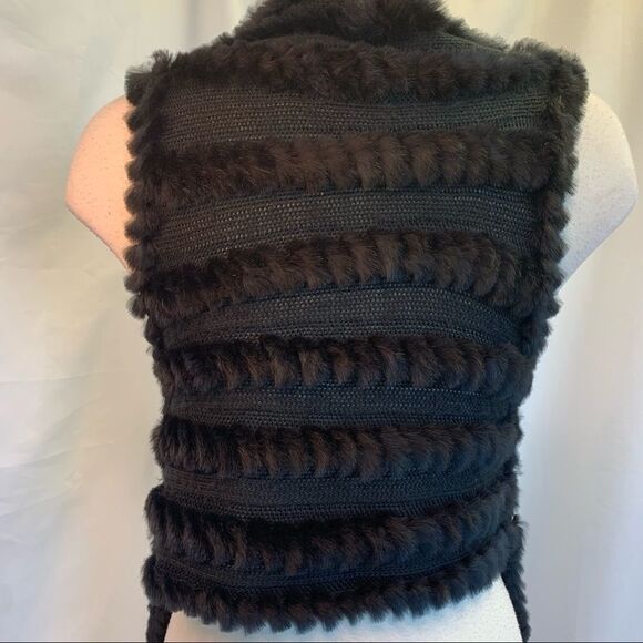 Love Token black rabbit fur high low asymmetrical vest with pockets size small - Picture 6 of 13